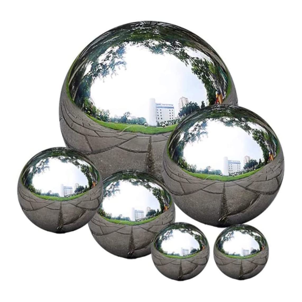 Statues de Jardin, baule à Regard en Acier Inoxydable Miroir de Globe en Acier Inoxydable Miroir polir Boule de Jardin réfléchissant 6 pcs Style 1, Boule Creux
