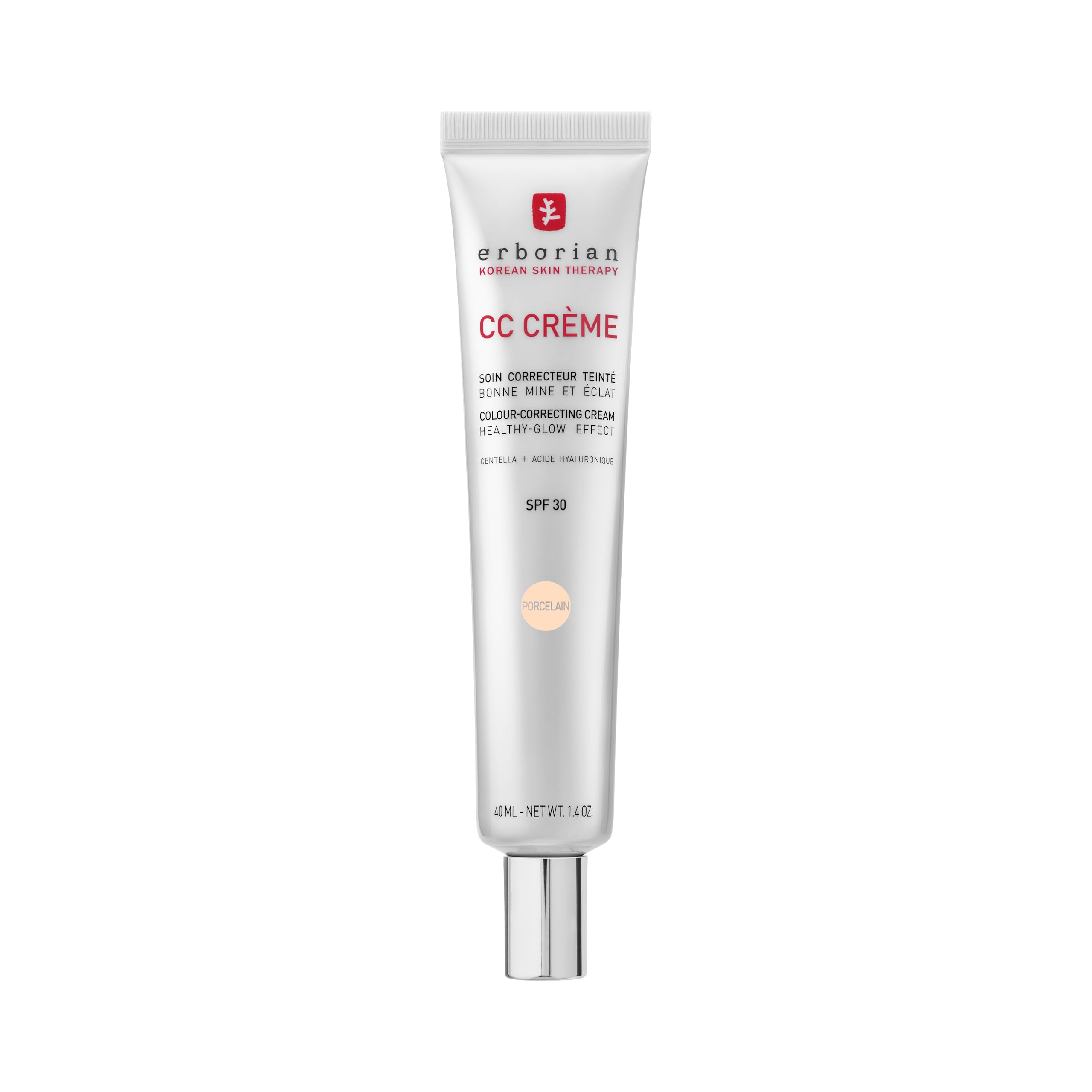 Erborian - CC Cream with Centella Asiatica - Color Correcting Cream with Healthy Glow Effect - Natural and Luminous Finish - Long-Lasting Hydration - Korean Cosmetic Care - Porcelain 40 ml