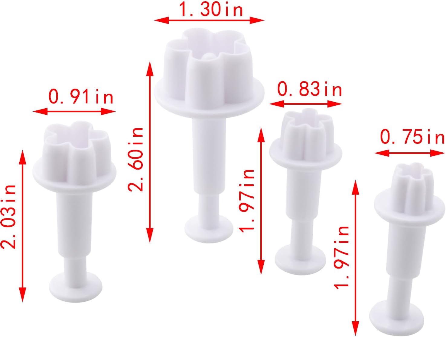 ZCZQC 4PCS Plum Blossom Shaped Plunger Cutting Molds Candy Cupcake Decoration DIY Easy Demolding Eco Friendly Plastic For Pressing Petal Paste Marzipan Cookies Brownies And Craft Clay White