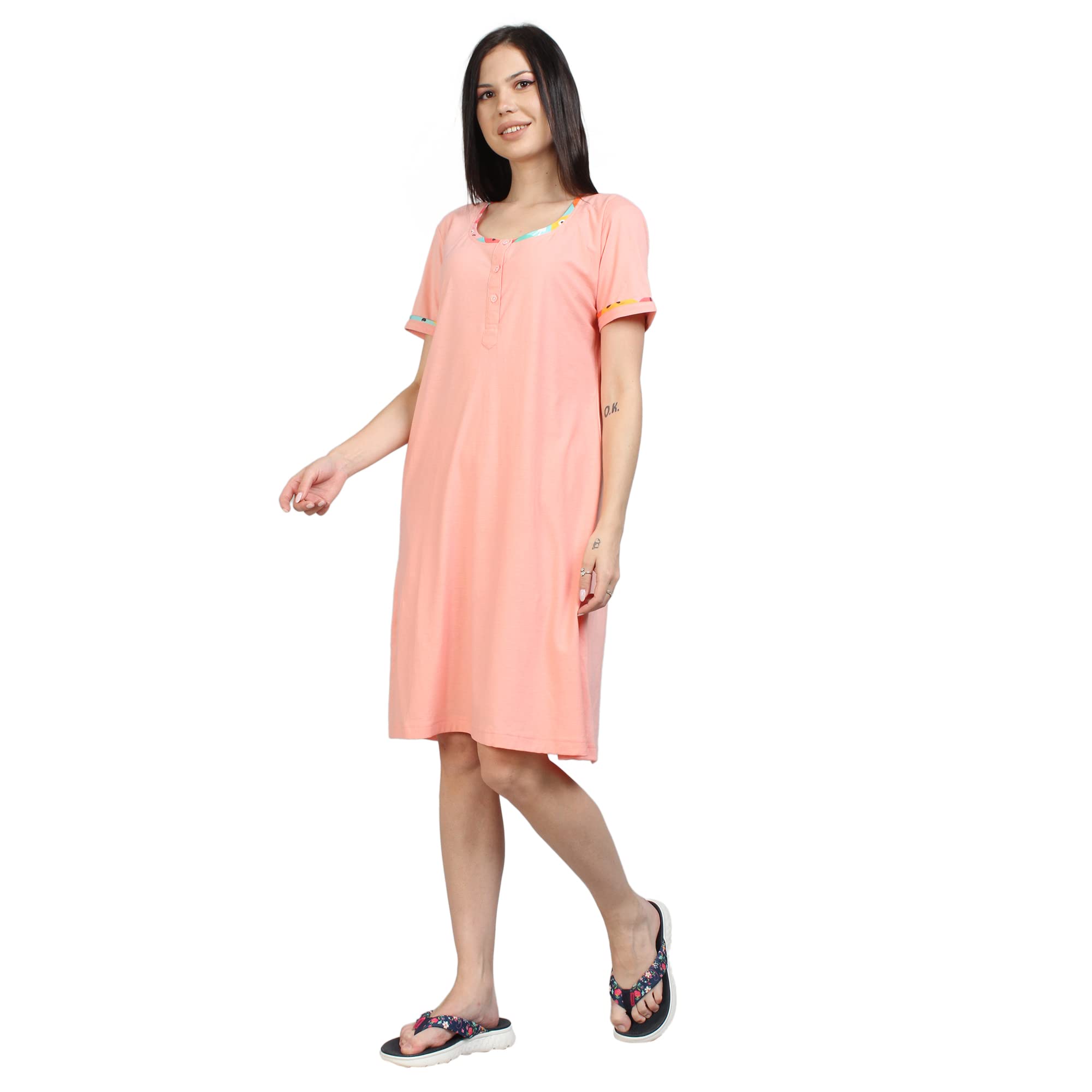 Dream DarziWomen's Plain Hosiery Night Suit Set Round Neck with Button Half Sleeve Printed Border Dresss L,M,XXS,4XL,6XL,7XL,XL,5XL,S,XS,XXL,XXXL,8XL,9XL-P