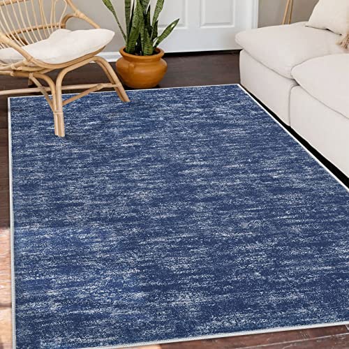 GarveeHome Washable Modern Area Rug - 5x7, Solid Blue, Non Slip, Contemporary, Boho Accent, Farmhouse, Low Pile Carpet for Living Room, Bedroom