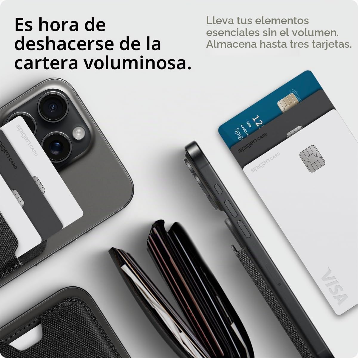 Spigen Cartera Magsafe Urban Fit MagFit Tarjetero Magnético 3 Tarjetas Compatible con los Modelos iPhone 17/16/15/14/13/12 Series MagSafe Wallet - Negro
