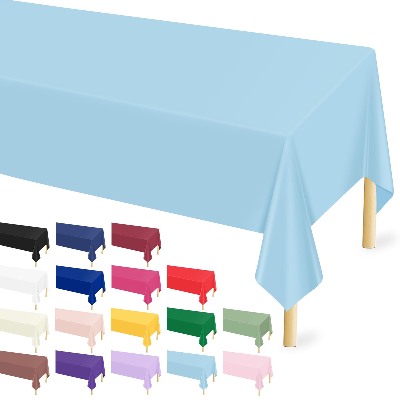 Mulbozy Light Blue Plastic Table Cloth Disposable 12 Pack, 54 × 108 Inch