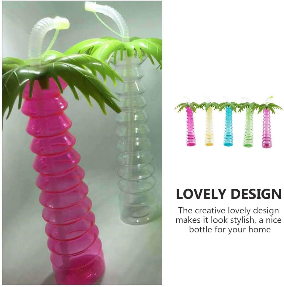 GANAZONO Coconut Shaped Straw Cup 12.79 Inch Portable Plastic Water Bottle with Straw for Kids Outdoor Use and Party Drinkware