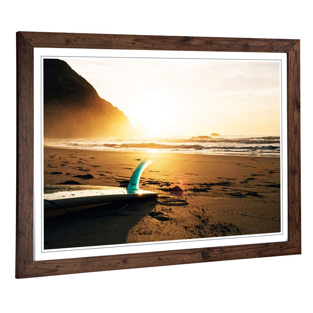 Big Box Art Framed Print of Surfing Surfboard Beach Seascape Design | Wall Art Picture | Home Decor for Kitchen, Living Room, Bedroom, Hallway, Walnut, A2 / 24.5x18 Inch / 62x45cm