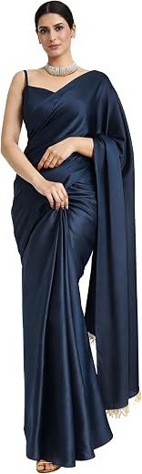 ANANT DESIGNER STUDIO Women's Ready to Wear 1 Minute Pre Pleated Readymade Pure Real Satin Silk Saree with Handwork Moti L...