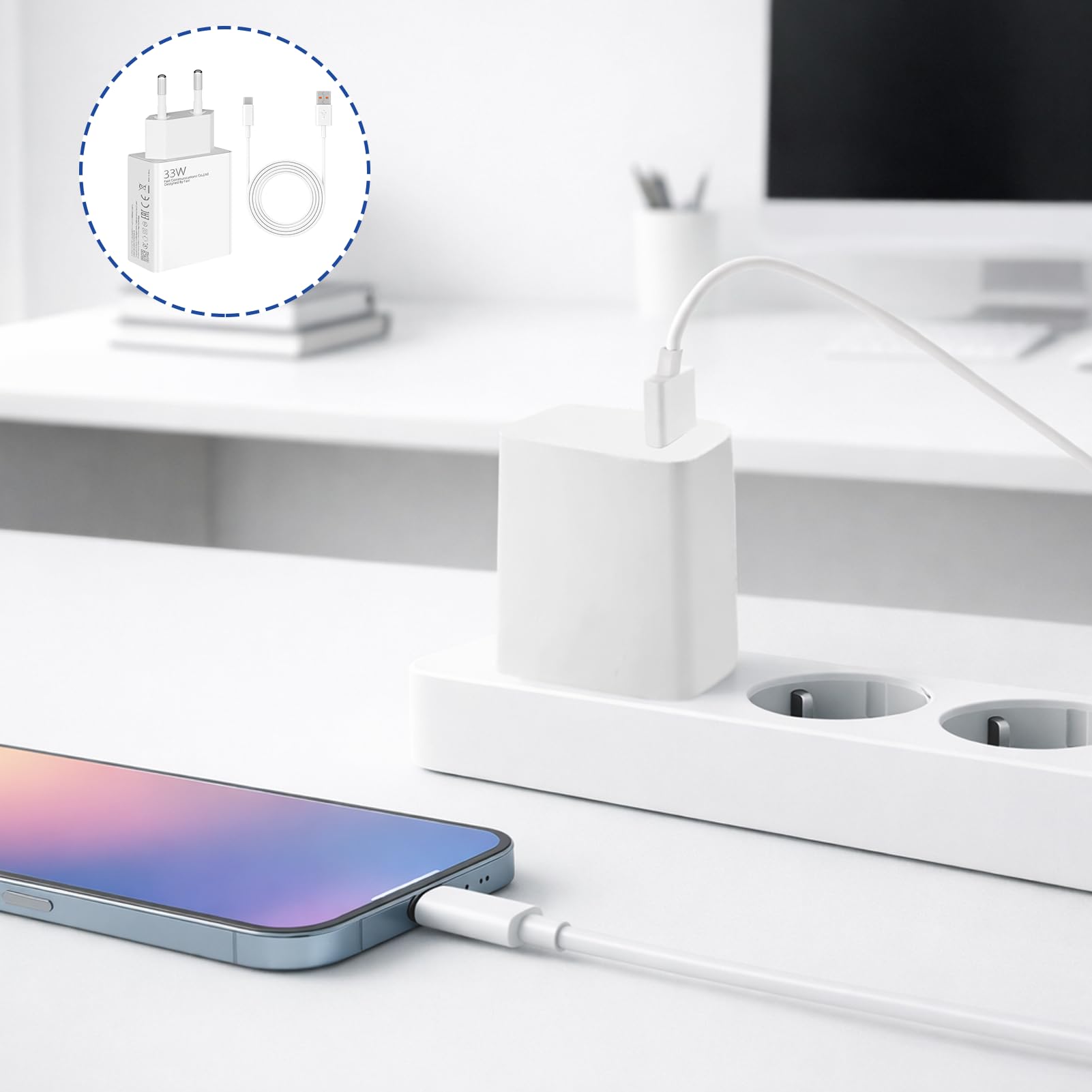 GSGFUIS - Cargador rápido de 33 W, cargador y cable USB C 2M 6A Turbo, tipo C adaptador de corriente para 11 Lite / 10T Pro / 10T / Note 13 5G / 12S / 11 / 11S / 10 Pro etc — view 5