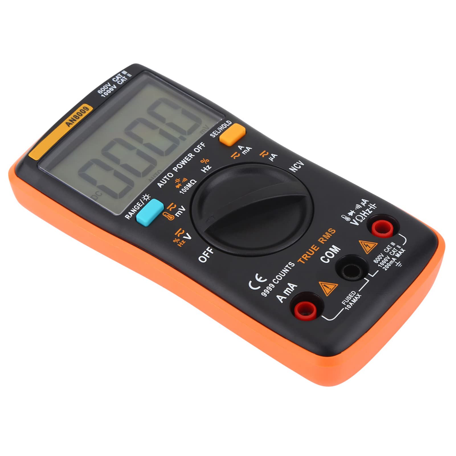 AN8009 Multimetro Digitale Professionale True RMS 6000 Contatti, Auto Range, AC/DC, Arancione, 130x65x30mm, Alta Precisione