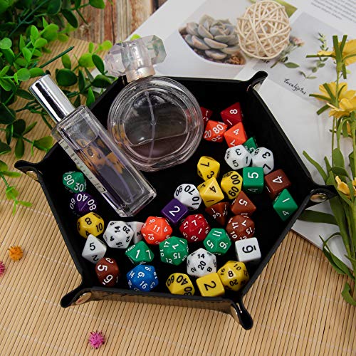 Image of SIQUK 2-Piece Foldable PU Leather Dice Tray, Hexagonal, Brown, Modern, Glossy Finish, Dice Tray for RPG, DND and Other Table Games