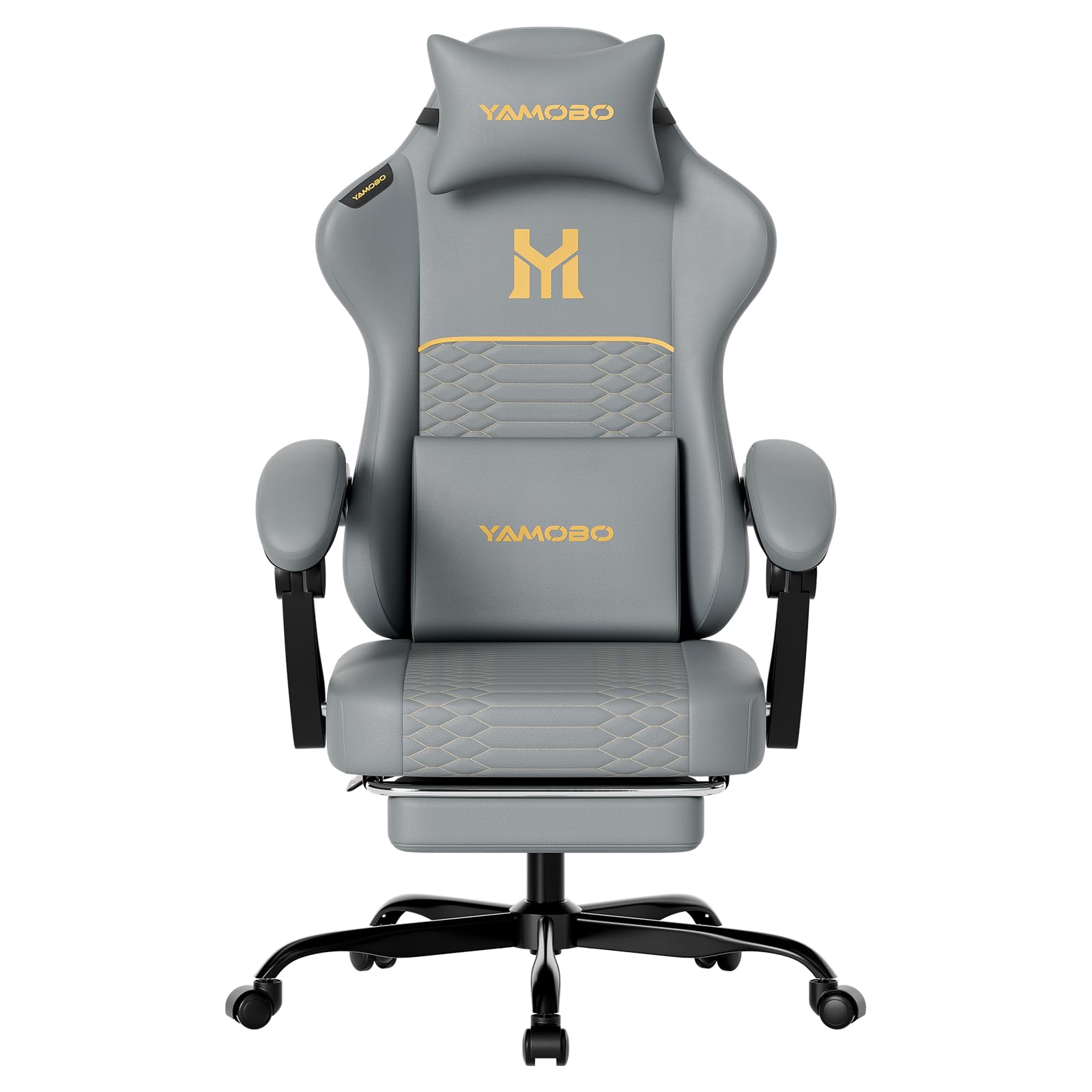 YAMOBO Gaming Stuhl Ergonomisch Gaming Chair für Büro&Computer | Mit Fußstütze Nackenkissen Lendenmassagekissen, Höhenverstellbar, Abriebfeste atmungsaktive, Tragkraft bis 150 kg