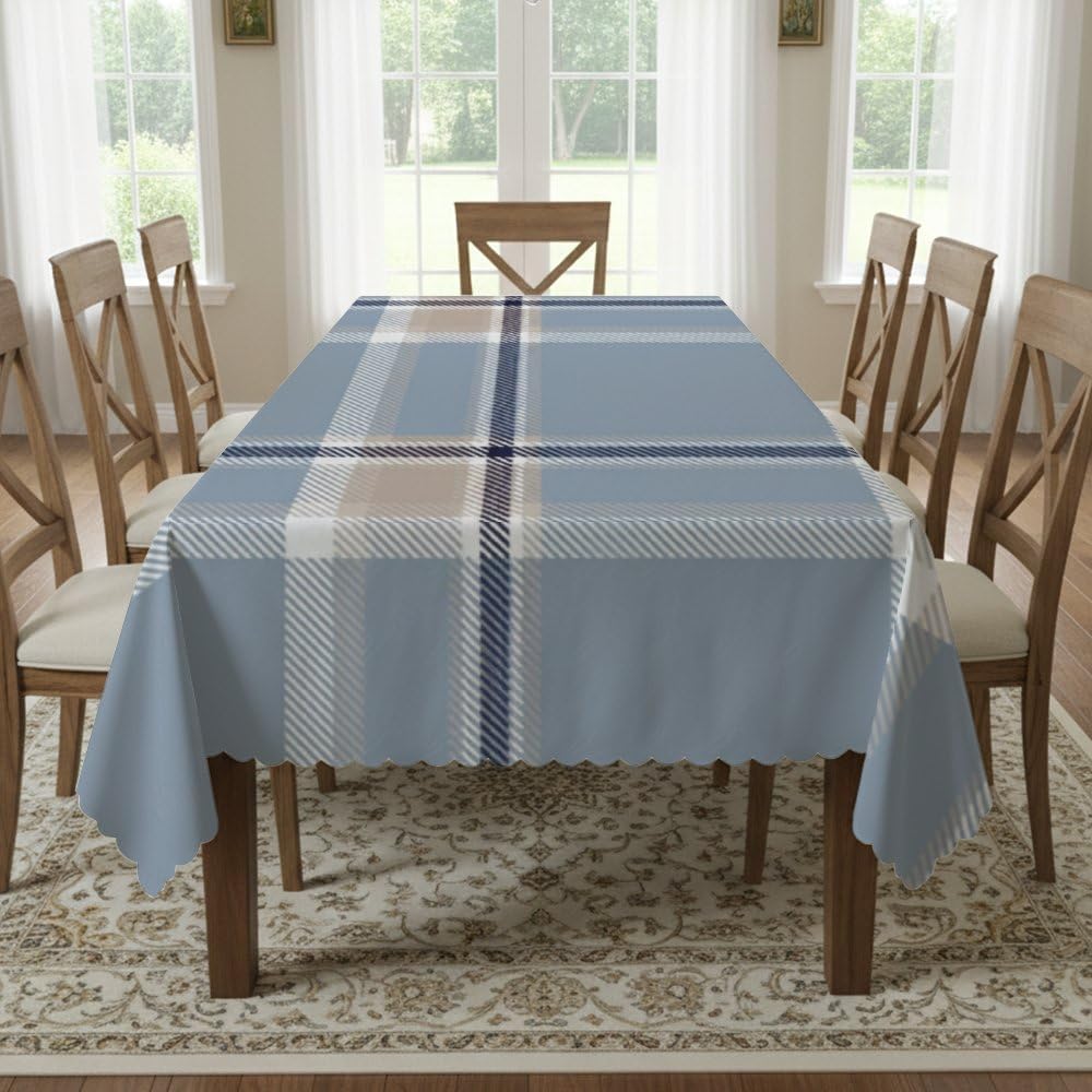 Blue Brown Plaid Pattern Table Covers 55 × 70 Inch, Reusable Mid Century Party Table Cloths, Party Supplies and Decorations French Tablecloth for Dining Room Camping Seasonal Cover