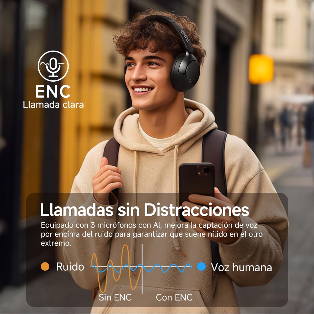 QCY H3 Pro Auriculares Cancelación Ruido Activa Adaptativa, hasta 50 dB Reducción Ruido con múltiples Modos, Audio Hi-Res, LDAC, Cascos Inalámbricos Bluetooth 5.4, Llamada nítida, 55H de autonomía