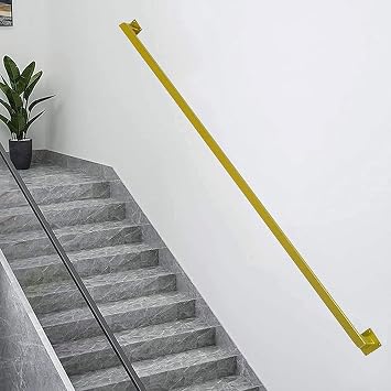 3PC 1ft-20ft Staircase Handrail, Non-Slip Metal Wrought Iron Stairs Handrails, Black/Gold Handrail for Indoor Stairs, Wall Mounted Corridor Loft Staircase Railing Banister Grab BarGold,5 Fee