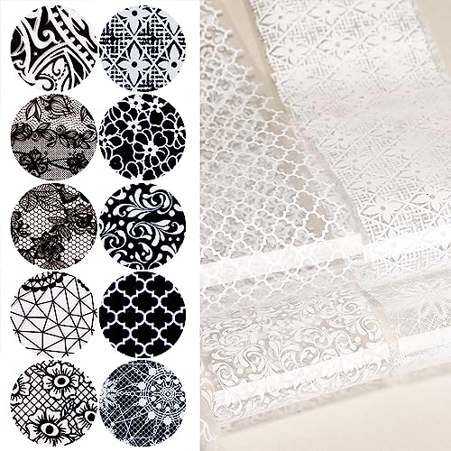 Silpecwee XK2099 20 Rolls Lace Nail Foil White And Black Nail Transfer Foil Flower Nail Art Foil Decals Holographic Foil For Nails Manicure Stickers thumb #7