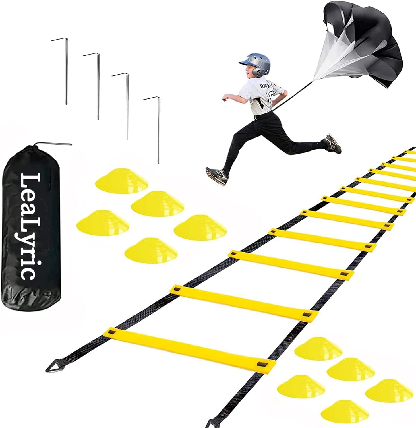 Lealyric Agility Ladder Speed Training Equipment,20 Feet Speed Agility 1 Carry Bags,10 Cones,4 Stakes for Basketball,Soccer,Football Training