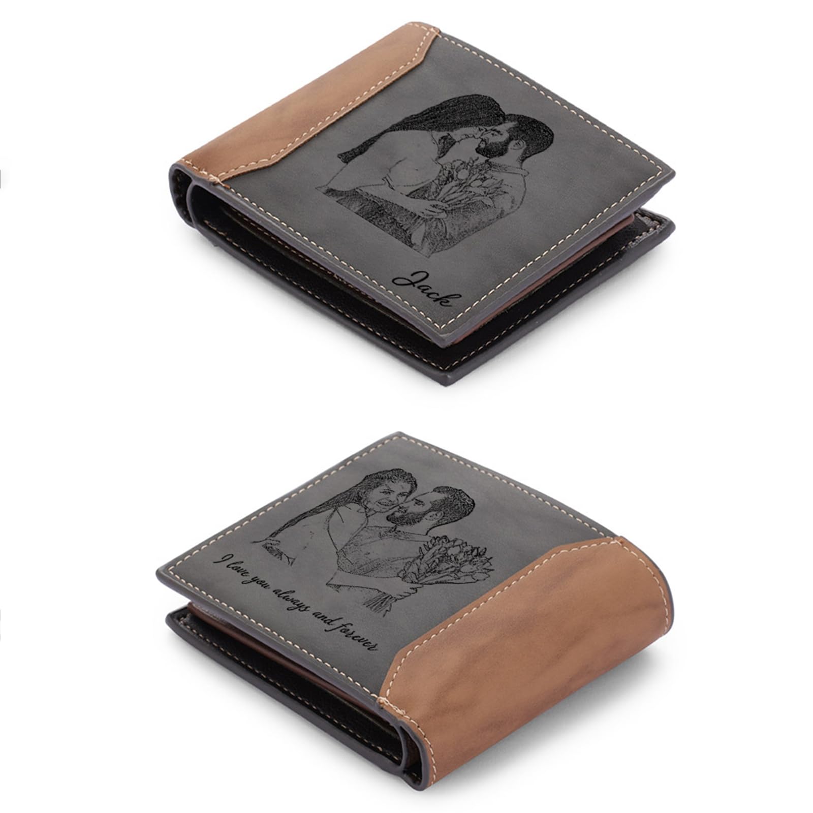 Amsgedhie Personalized Photo Mens Wallets Leather: Custom Initial Name Bi-fold Wallet for Men Father - Men's wallets Wallet for Dad Boyfriend Grandpa