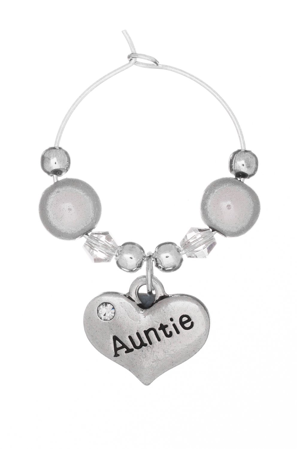 Libby's Market Place Silver Auntie Wine Glass Charm On A Gift Card