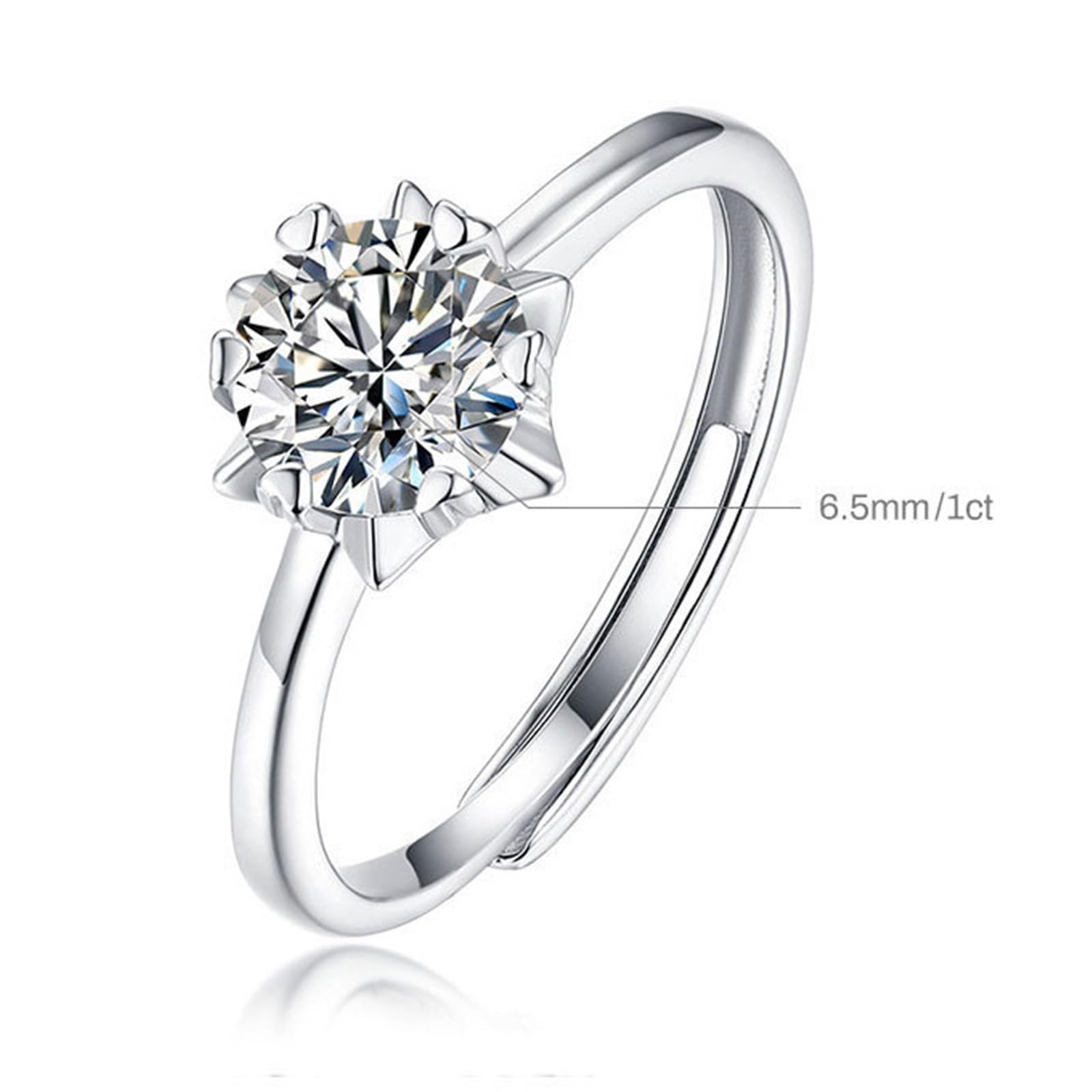 Anillos solitarios de moissanita para mujer, anillo de compromiso solitario de oro blanco de 9 quilates, 14 quilates, 18 quilates, ajustable con moissanita redonda de 6,5 mm
