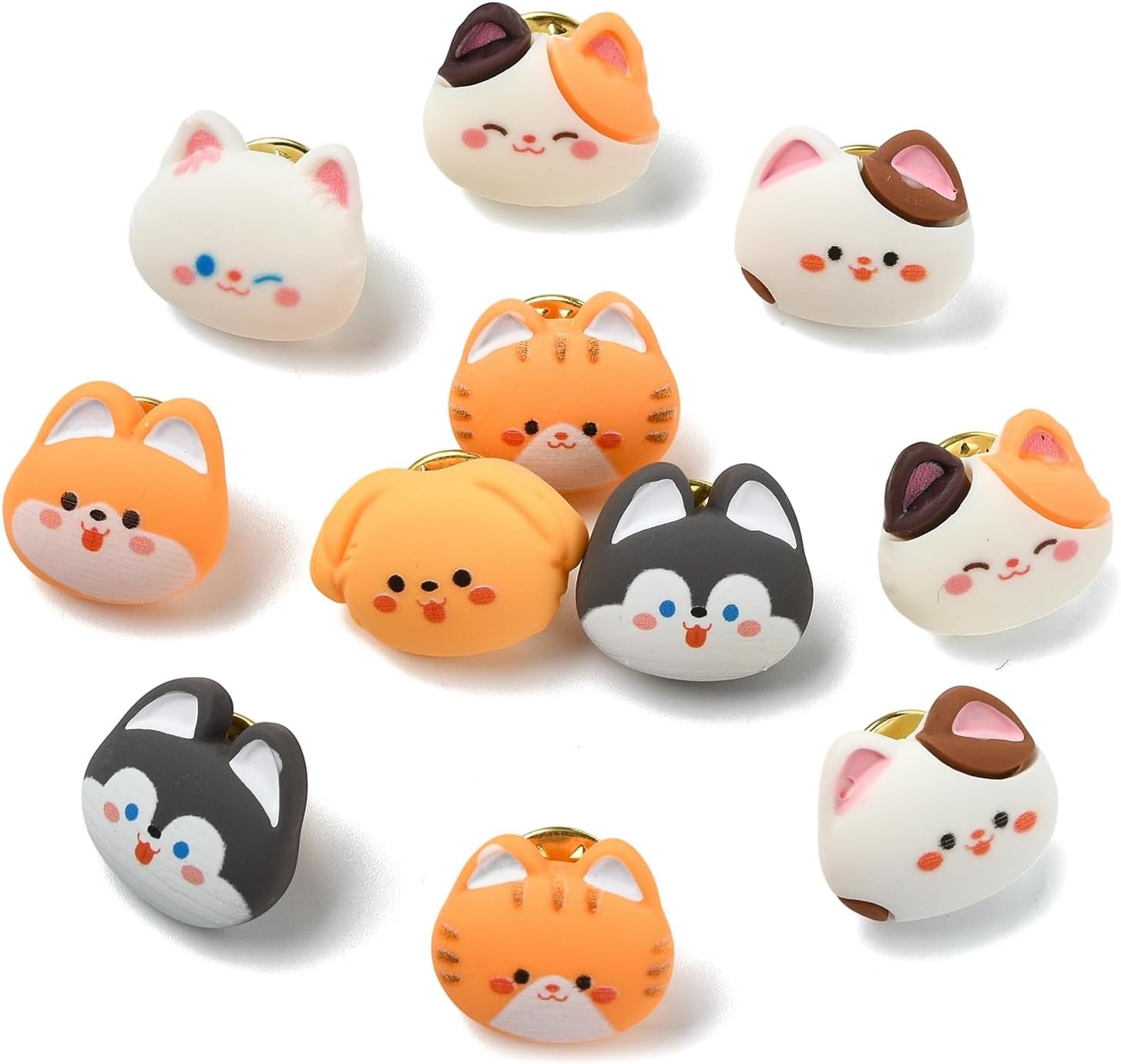 Ipotkitt 14 pcs 7 Styles Resin Animal Pins Kitten Cute Pet Cat Dog Badge Brooches Pin Backs for DIY Crafts Dress Clothes Backpacks Bags Hats Jeans Ties Decor