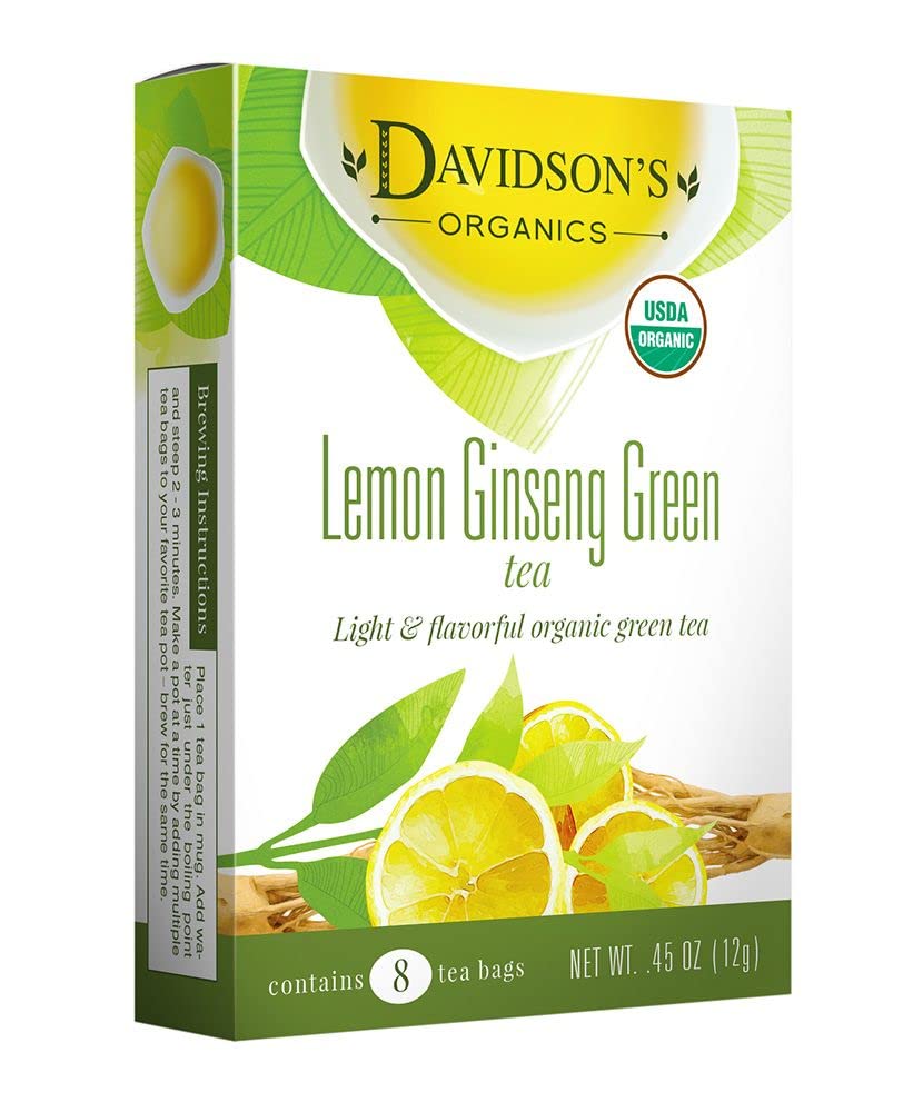 Davidson'sTea Lemon Ginseng Green, 8-Count Tea Bags, 0.45 oz (Pack of 12)