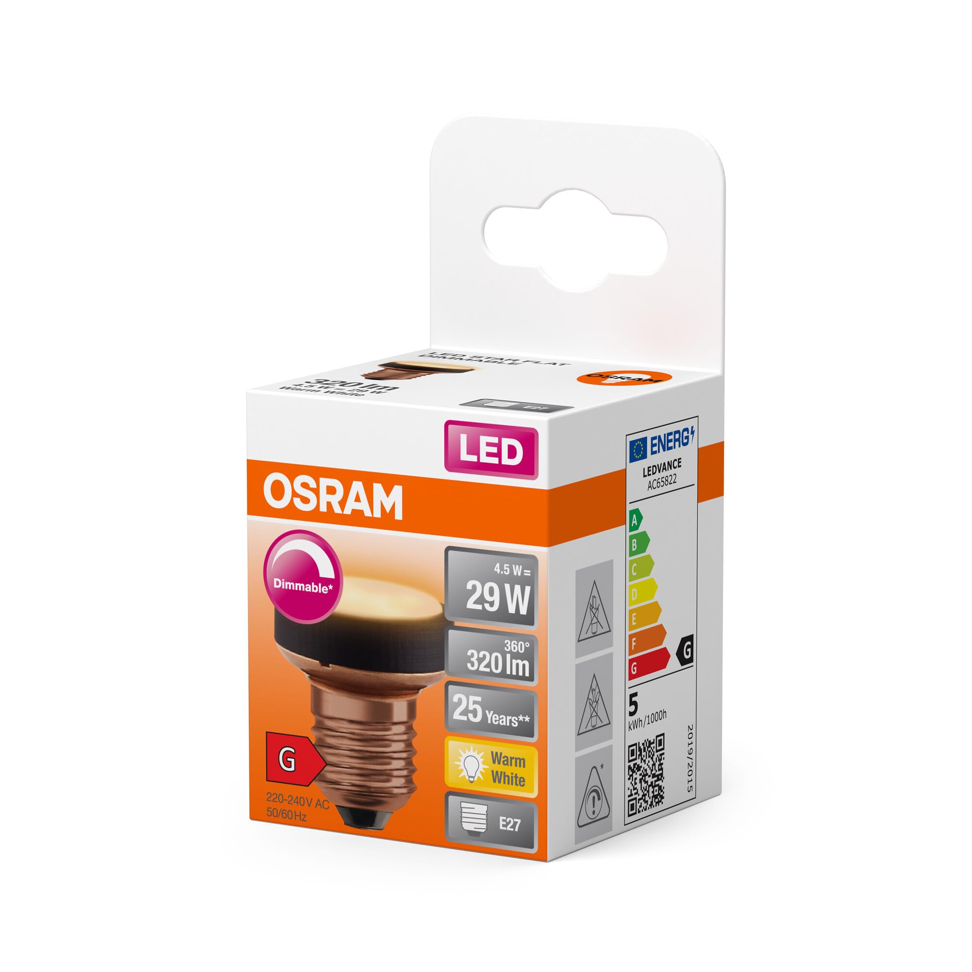 OSRAM Flat Lamp, lámpara LED ultra-compacta y plana con casquillo E27,