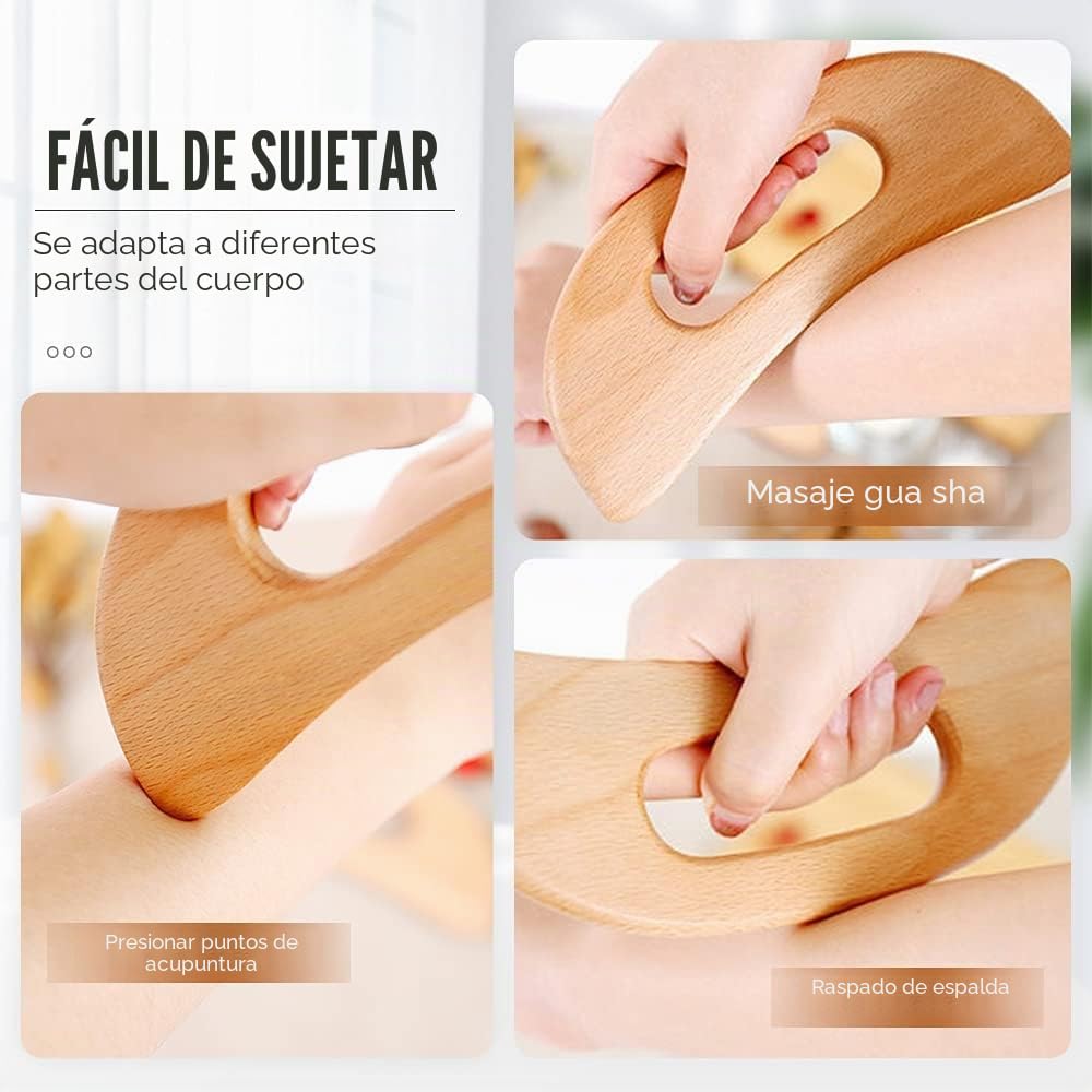 Herramientas de masaje 6 en 1 para terapia de madera para dar forma al cuerpo, kit de maderoterapia para drenaje linfático anticelulítico, juego de rodillo de madera curvado para piernas