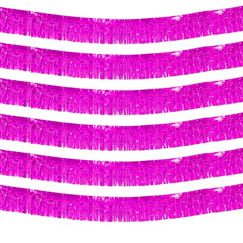 Image of 6 Pack 10 Feet Pink Metallic Foil Fringe Garland Rectangular Banner for Parade Floats, Thanksgiving, Christmas, Birthday, Halloween Party Decorations