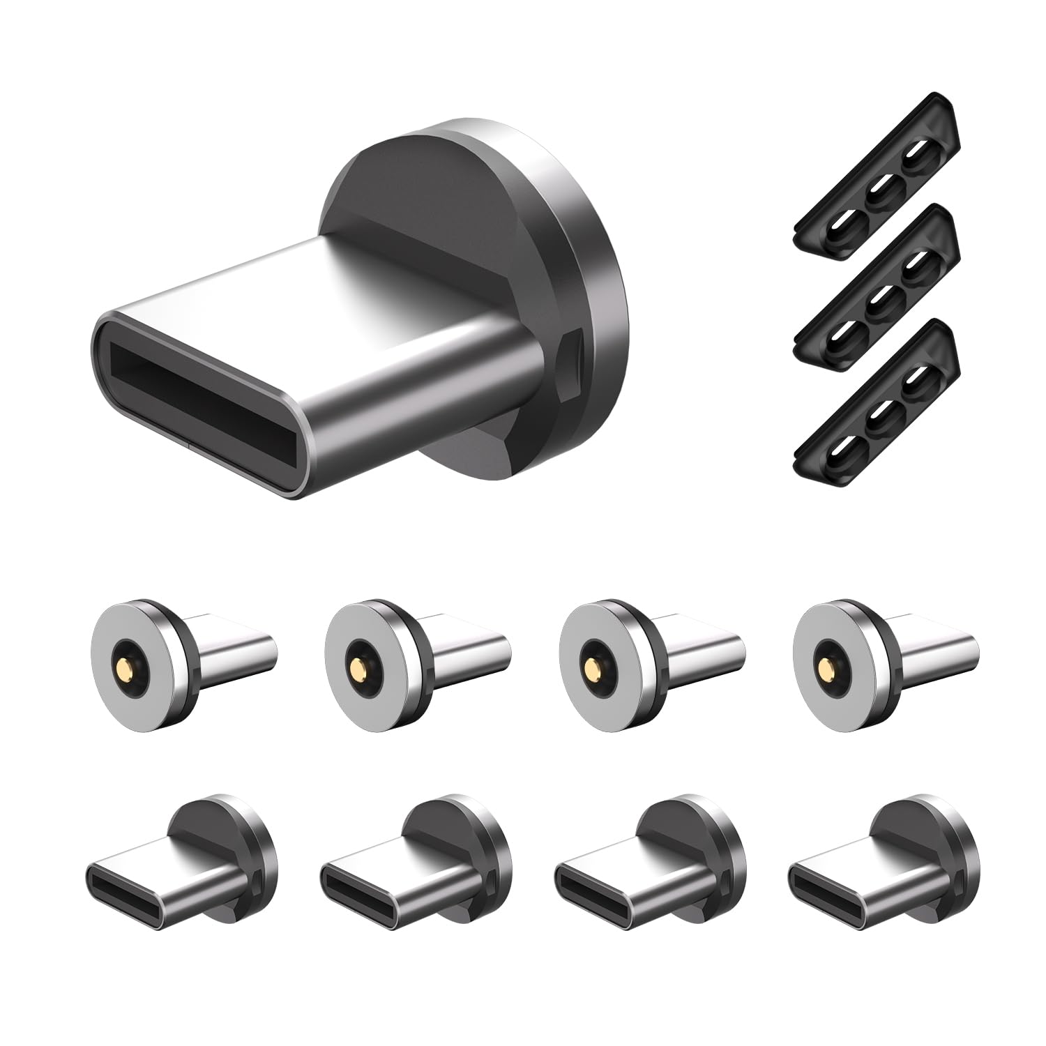 Punte magnetiche di tipo C con 1 pin, 9 punte magnetiche di tipo C con 3 organizer per punte magnetiche, 1 connettore magnetico di tipo C, testa senza cavi di ricarica