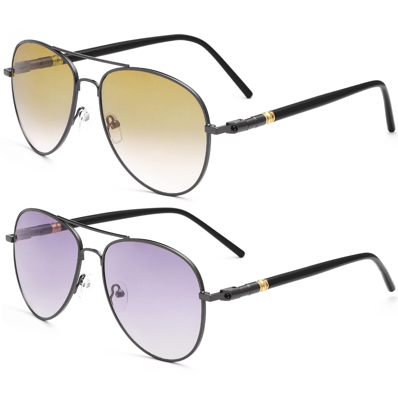 Devirld 2 Pairs Bifocal Reading Sunglasses with Spring Hinge, UV400 Protection, Sun Reader, Computer Anti Blue Light/Anti-Glare Glasses for Men and Women