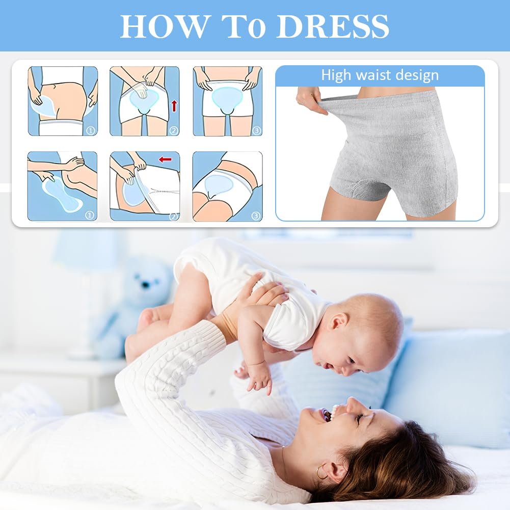 ACWOO Ropa Interior Posparto de Cintura Alta Desechable para Cesárea, 9 PCS Braguitas Embarazada sin Costura, Ropa Interior de Cesárea de Maternidad, Súper Elástico, Transpirable, Absorbente — view 6