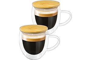 8 oz Double Walled Glass Coffee Cups with Wood Lid