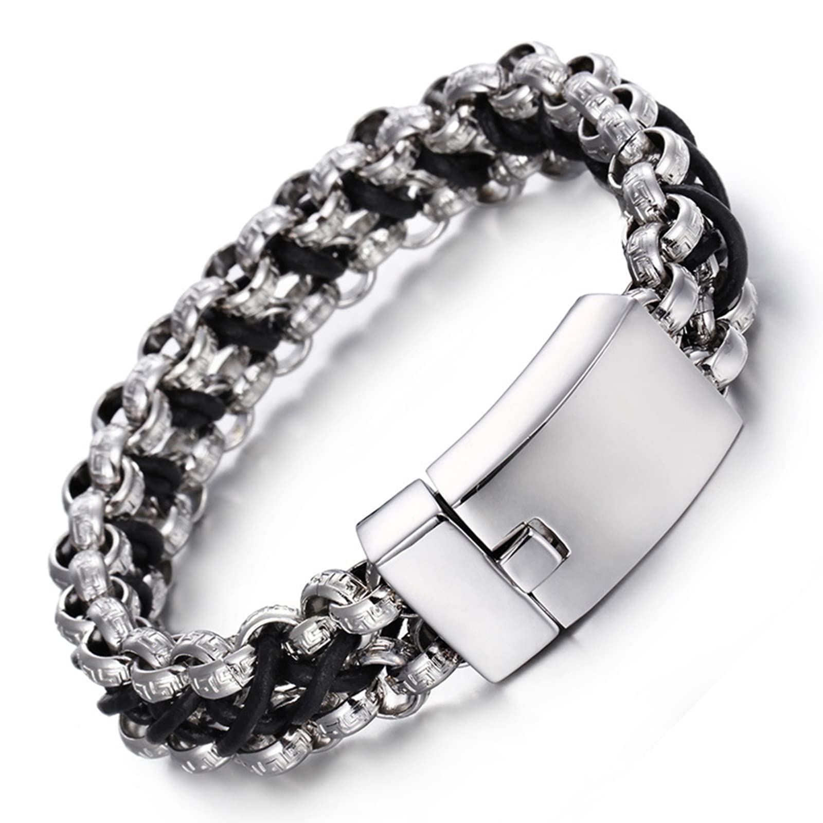 Gothic Armband, Armband Leder Edelstahl Korbgeflecht Retro Einfachheit Engagement Schmuck Geschenk für Jungs