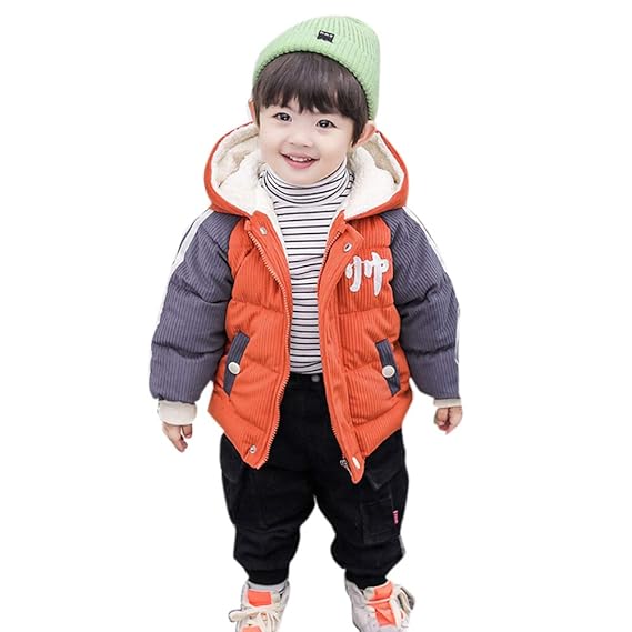 Hopscotch Boys Poly Cotton Text Print Full Sleeves Coat in Orange Color