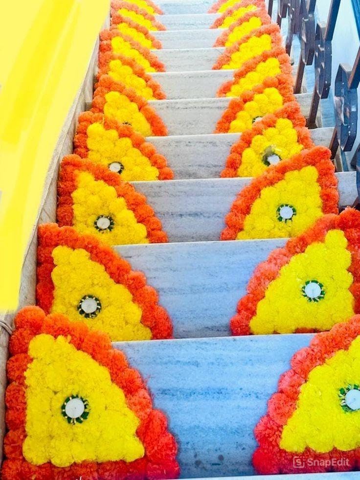 Traditional Handmade Artificial Genda Phool Rangoli Mats for Corners Diwali Decoration | Marigold Flower Rangoli Mat Pack of 6 Piece-picture-46