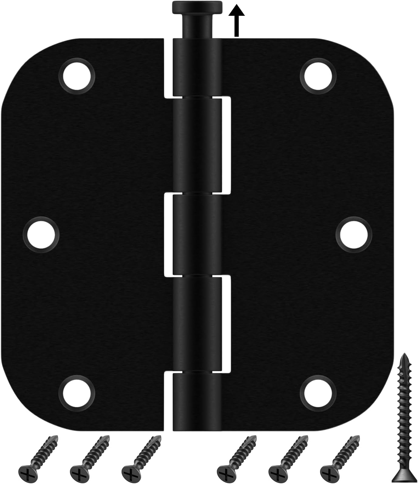 42 Pack Matte Black Door Hinges 3.5 x 3.5 Inch, Interior Rounded Door Hinges with 5/8" Radius, Heavy-Duty Black Hinges Removable Pin for Standard Bedroom Office Door Hardware