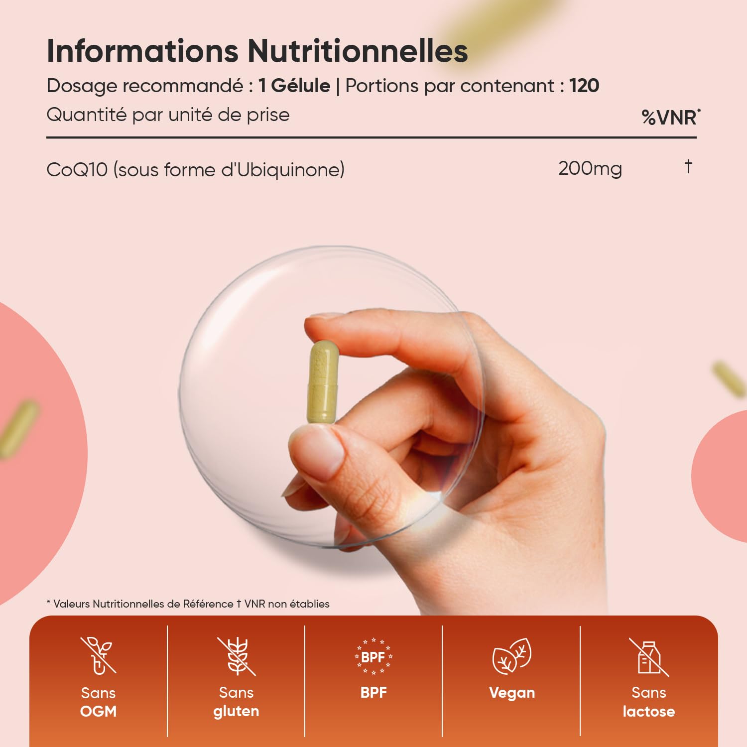 Coenzyme Q10 200mg, 120 Gélules Vegan, Ubiquinone CoQ10 Précurseur de l'Ubiquinol Q10 Coenzyme sans Gluten et sans Stéarate de Magnésium, pour 4 Mois d'Approvisionnement