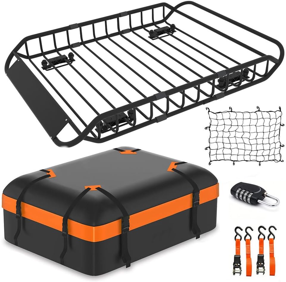 Roof Rack Carrier Basket 51" X 36" X 5" Universal Rooftop Cargo Basket, Extendable Universal Rooftop Luggage Carrier with Waterproof Cargo Bag, for SUV Truck Car