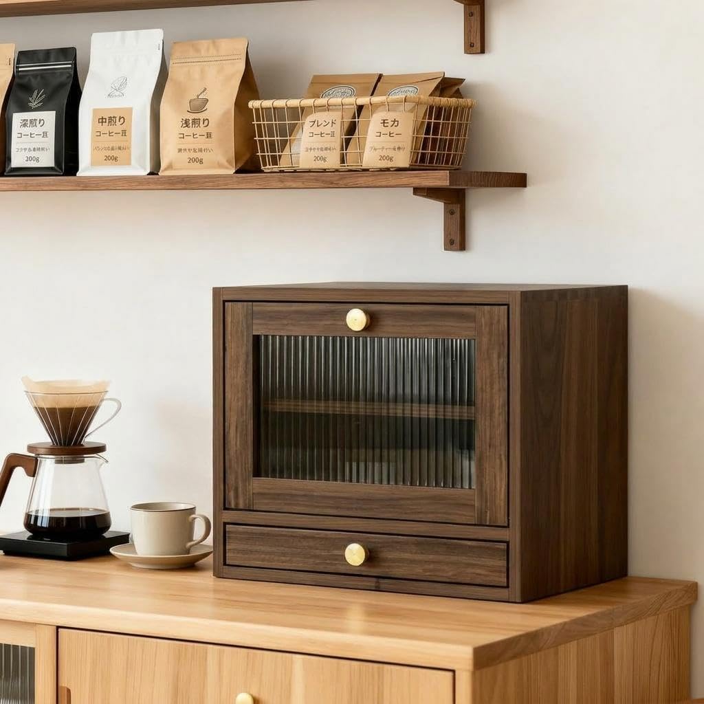GarveeHome Brotkasten Holz, 36,8 x 24 x 36 cm Groß Brotbox mit Schublade zur Aufbewahrung von Geschirr, Küche Brotaufbewahrung mit Acrylglasfenster für Brot Längere Frische & Einfache Pflege