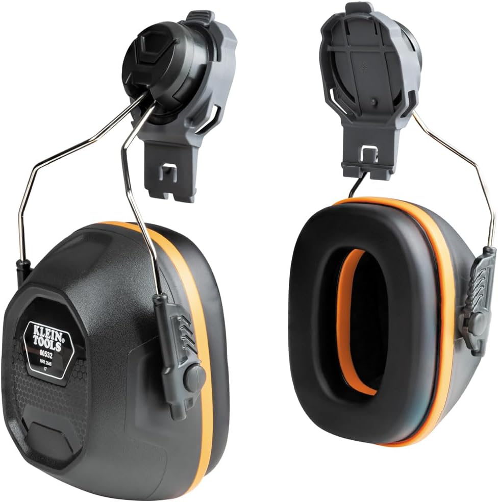 KLEIN TOOLS 60532 Earmuffs, Cap and Safety Helmet Hard Hat Attachment, 26dB Noise Protection, Construction, Manufacturing, Maintenance