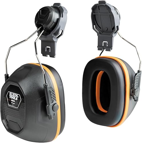 Klein Tools 60532 orejeras con tapa y accesorio para casco de seguridad, 26dB NRR para construcción, fabricación, mantenimiento