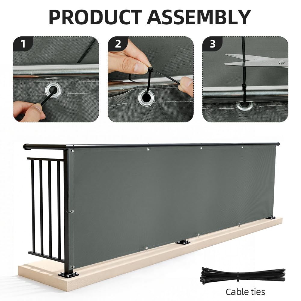 Brise Vue Balcon, 90x600cm Brise Vue Balcon Imperméable, Protection UV, Opaque, Bâche de Balcon Brise avec Trous et Serre, Cache Vue Balcon Protection, pour Terrasse, Jardin, Bal-Con, Patio
