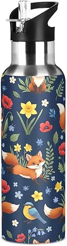 Miniatura 8 de Insulated Water Bottle 32 Oz, Leakproof Water Bottles for Gym Outdoor Travel School, Cute Foxes Colorful Flowers