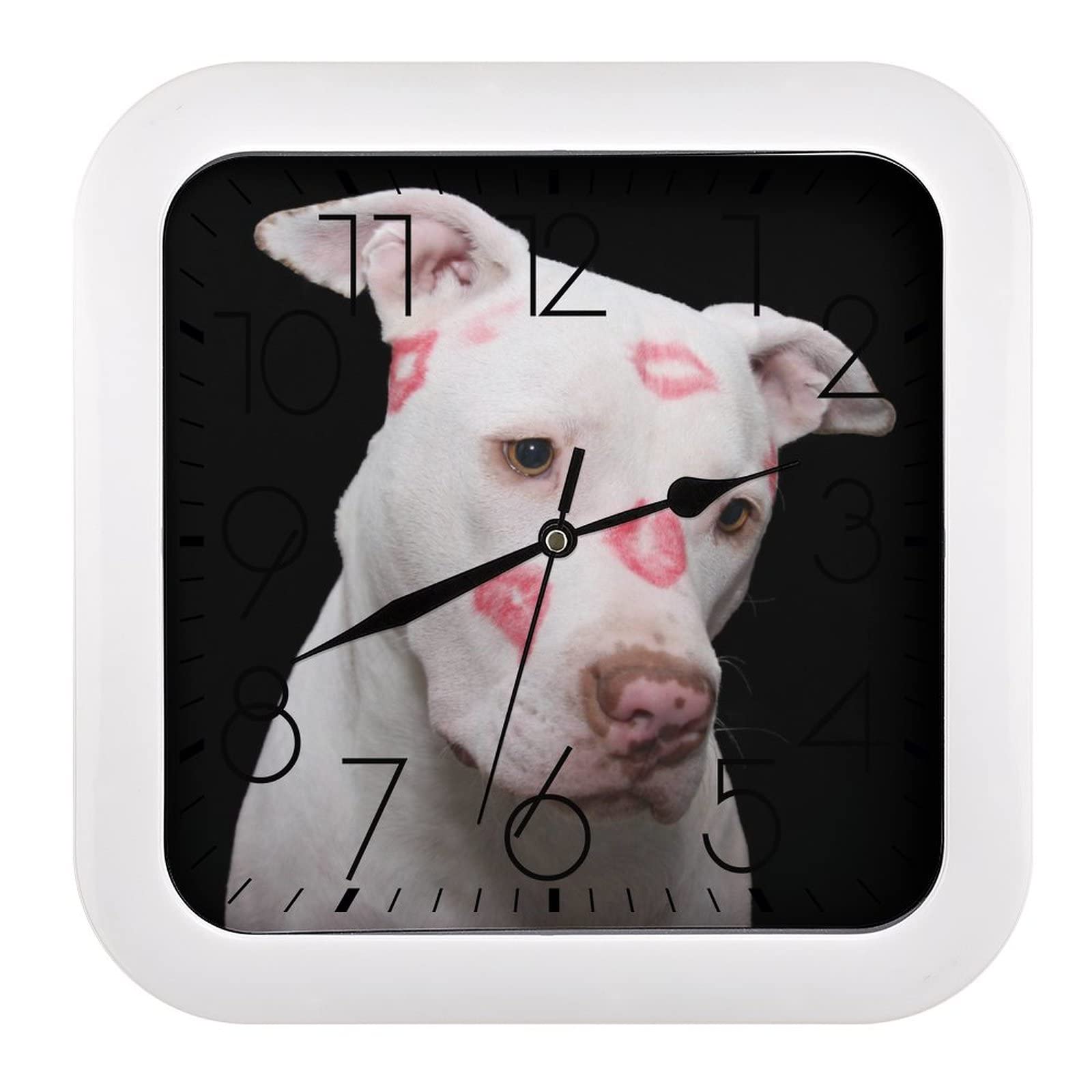 Horloge murale grands chiffres lisible carrée motif chien marrant 26cm