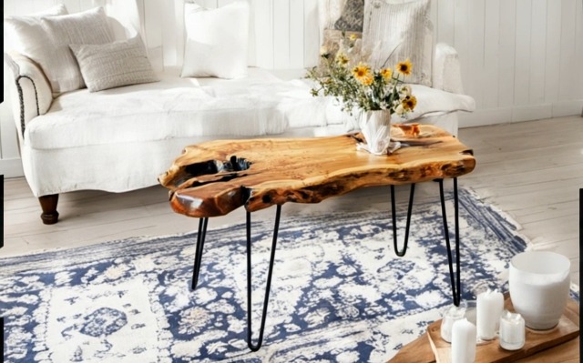 Amazon.com: WELLAND Live Edge Cedar Wood Coffee Table with Metal