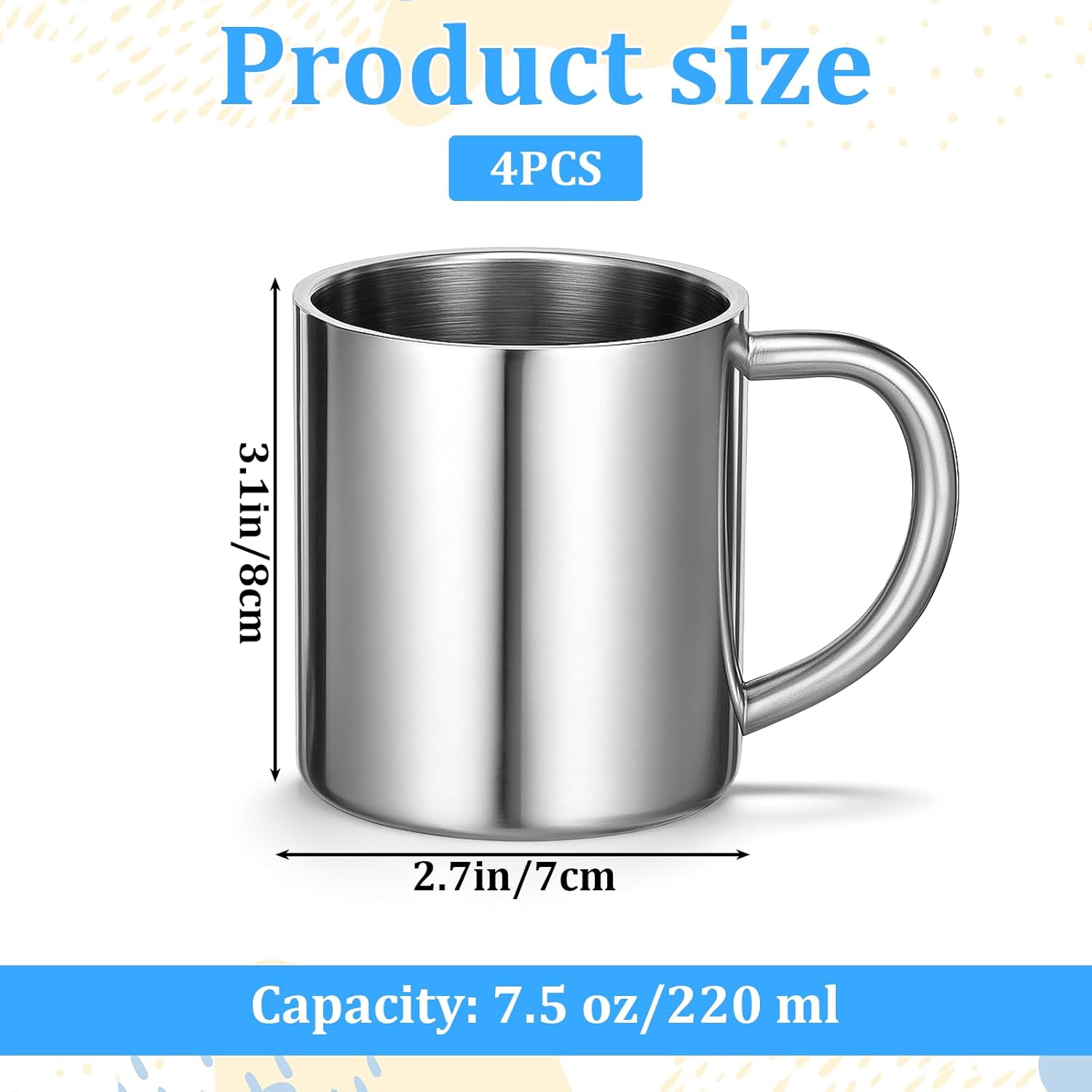 4 Packs Small Stainless Steel Coffee Mug, 7.5oz/220ml Metal Camping Coffee Mugs Unbreakable Tea Cups Portable Water Drinking Cups with Handle for Home Camp Travel Cold or Hot Drinks, Dishwasher Safe - Image 3