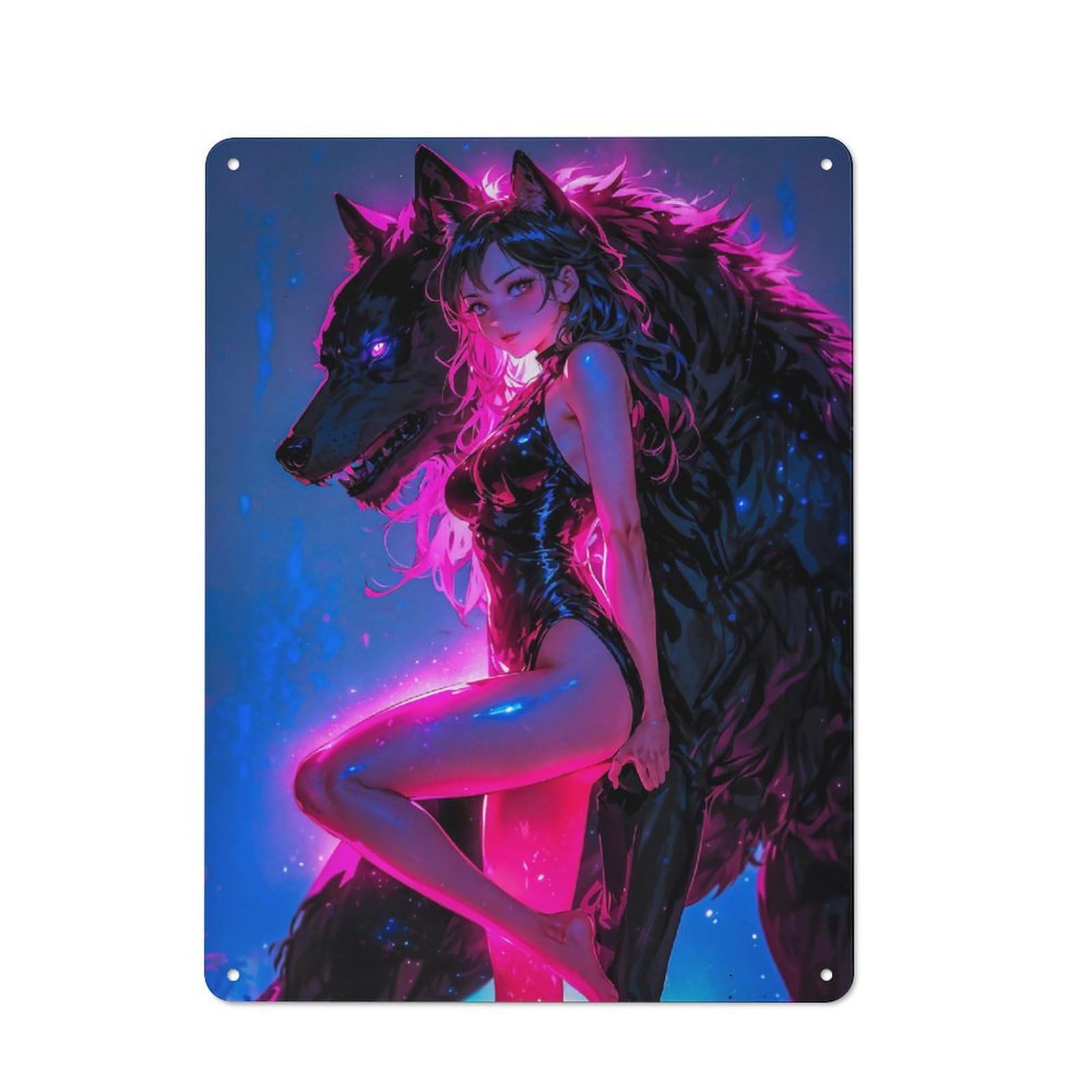Junmoney Girls Style-11 Garden Style Tin Sign 40X30cm Featuring With Her Wolf, Shed Wall Decor For Patio Bar, Workshop, Shed Or Kitchen