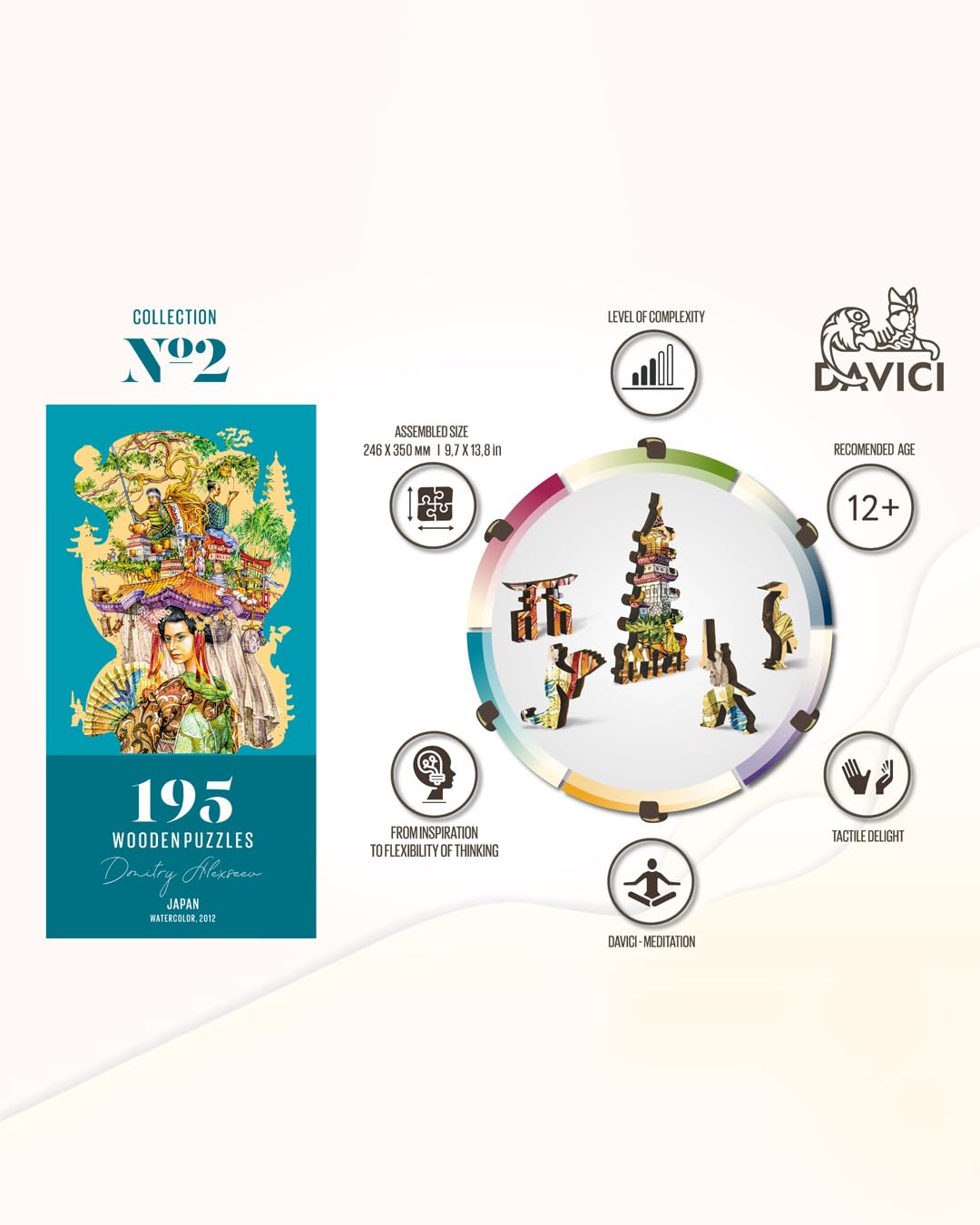 DAVICI | Puzzle Madera | B3 - Japan | 195 Piezas |Entretenimiento Adultos y Niños | Desafío Mental | Piezas Formas Únicas | Diseños Increíbles | Encaje Decoración | Regalo |