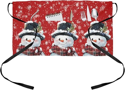 Miniatura 7 de DecorLovee Delantal de camarera con estampado de patas con 3 bolsillos, delantal de servidor de madera verde azulado marrón beige, delantal de