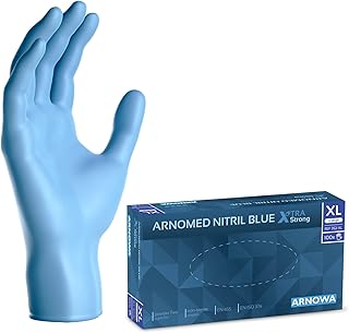 ARNOMED Einweghandschuhe Blau Extra Stark, Einmalhandschuhe in XL, 50% dickere Nitrilhandschuhe, 100 Stk./Box, Handschuhe ...