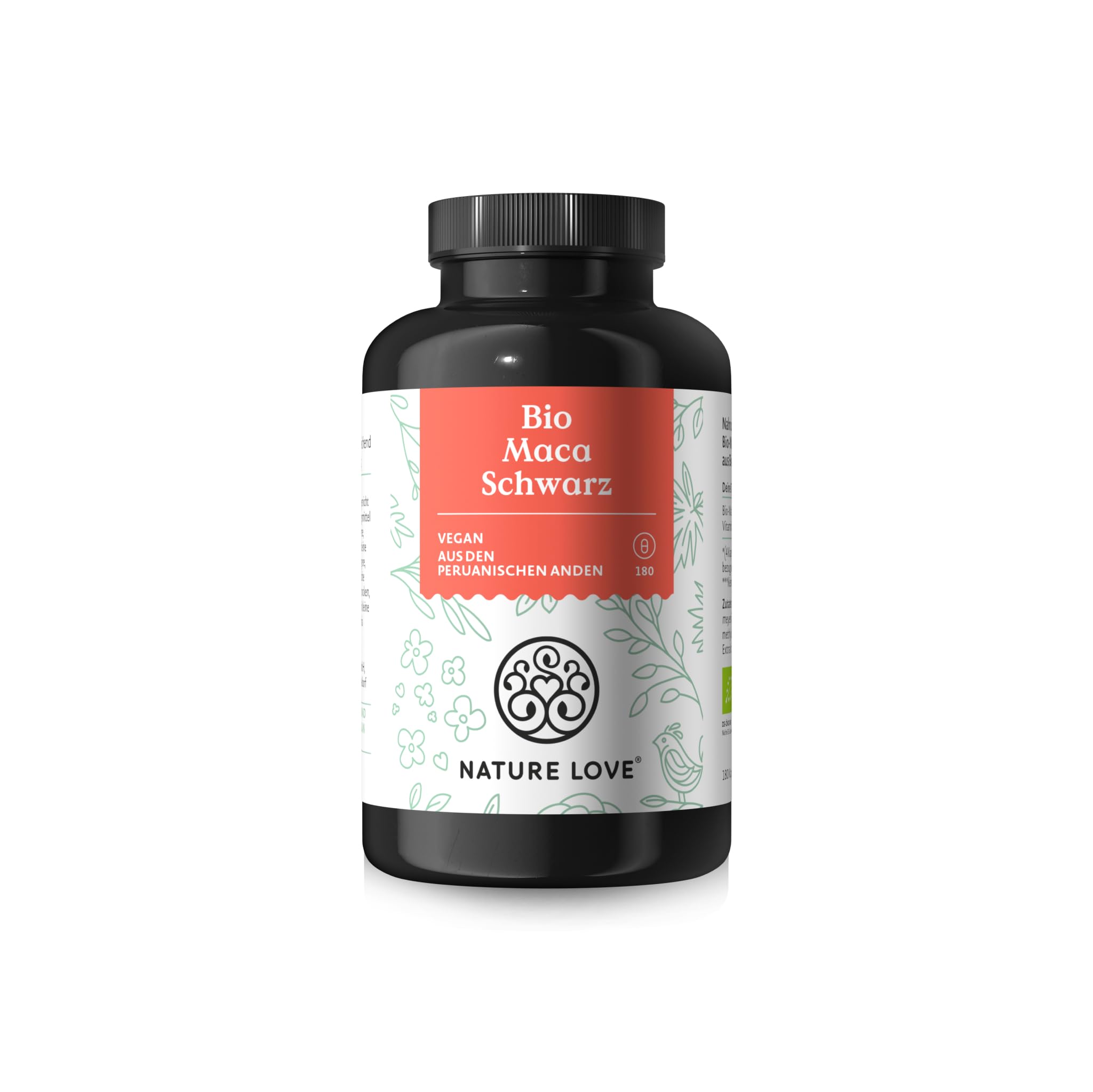 NATURE LOVE Bio Maca Kapseln – Schwarze Maca, 3000 mg pro Tagesdosis, 180 vegane Kapseln